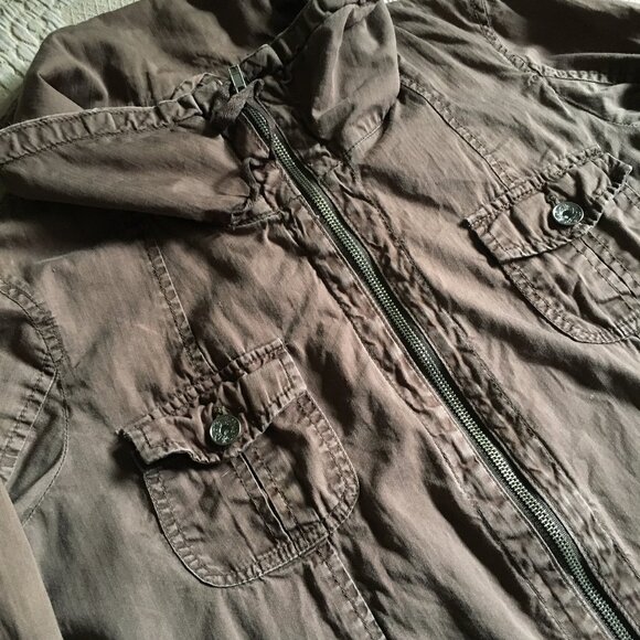 Vintage Y2K Renuar Collection Brown Cotton High Collar Field Jacket - Picture 7 of 16